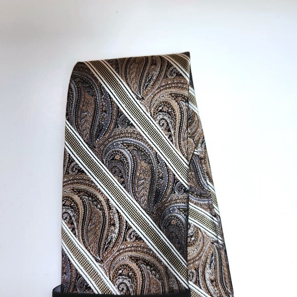 Pronto Uomo Couture Paisley Necktie Men's Silver & Gold 100% Silk Tie New - Picture 4 of 7